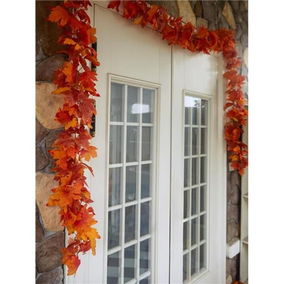 6PCS Orange Leaf Garland, 5.6Ft Halloween Garland Artificial Maple Leaf Autumn - Picture 4 of 8